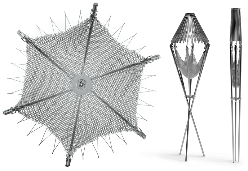Illustration for article titled This Folding Origami Grill Has a Metal Mesh Hammock For Firewood